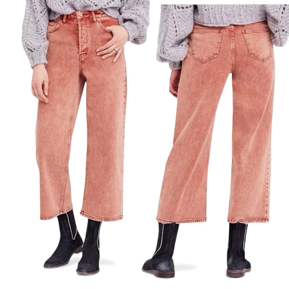 Free People Wales Jeans terracotta wide leg crop 31 x
26”  button fly denim